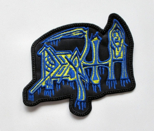 DEATH - Logo [blue yellow] -- Embroidered Patch.JPG