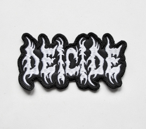 DEICIDE - Logo Shaped [white] -- Embroidered Patch.JPG