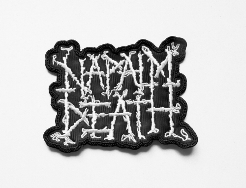 NAPALM DEATH - Logo [white]  --- Embroidered Patch.JPG