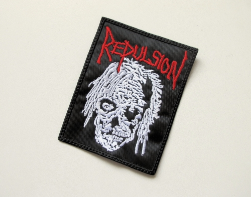 REPULSION - Death Logo  --- Embroidered Patch.JPG