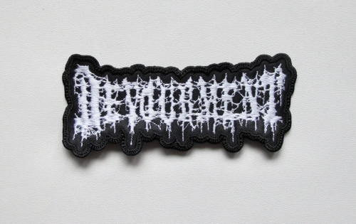 DEVOURMENT - Logo Shaped [white] -- Embroidered Patch.JPG