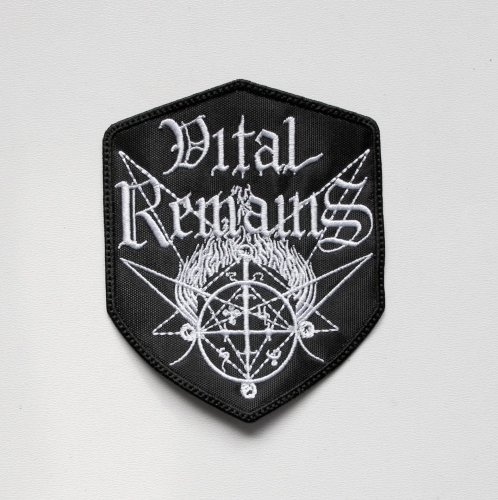 VITAL REMAINS - Shield Logo --- Embroidered Patch.JPG