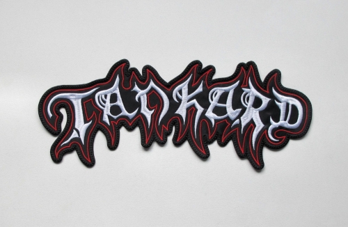 TANKARD - Logo [white] -- Embroidered Backpatch.JPG