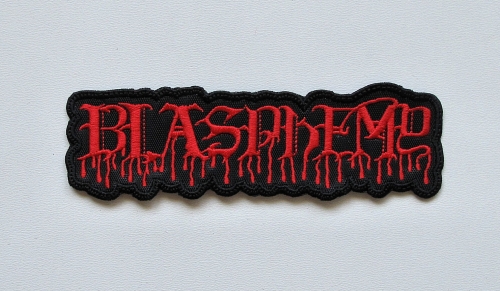 BLASPHEMY - Logo Shaped [red] -- Embroidered Patch.JPG