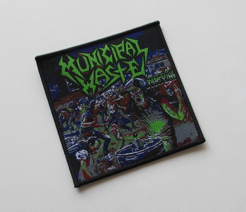 MUNICIPAL WASTE - The Art of Partying [black outline] -- Woven Patch.JPG