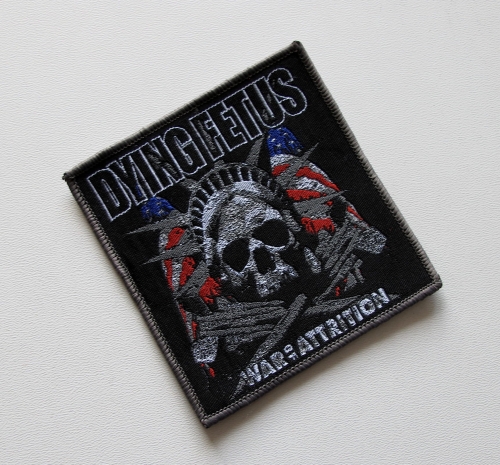 DYING FETUS - War Of Attrition [grey outline] -- Woven Patch.JPG