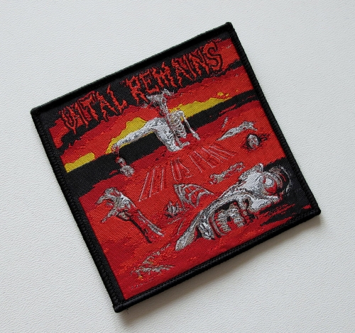 VITAL REMAINS - Let Us Pray [black outline] -- Woven Patch.jpg