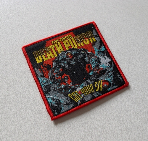 FIVE FINGER DEATH PUNCH - Got Your Six [red outline] -- Woven Patch.JPG