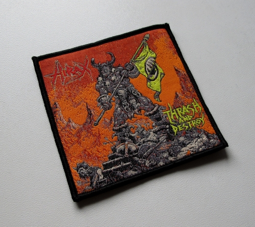 HIRAX - Thrash And Destroy [black outline] -- Woven Patch.JPG