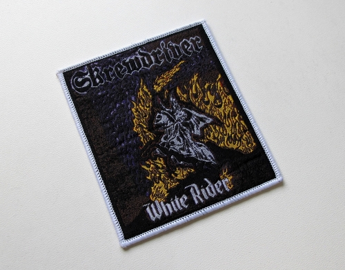 SKREWDRIVER - White Rider [white outline] -- Woven Patch.JPG