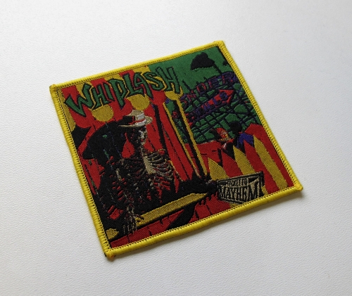 WHIPLASH - Ticket to Mayhem [yellow outline]  -- Woven Patch.JPG