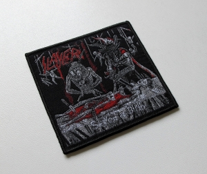 SLAYER - Slayed At Birth [black outline] -- Woven Patch