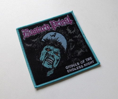 BASTARD PRIEST - Ghouls of the Endless Night [teal outline] -- Woven Patch.JPG