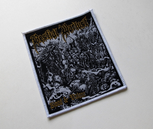 BESTIAL WARLUST - Blood &amp; Valour [white outline] -- Woven Patch.JPG