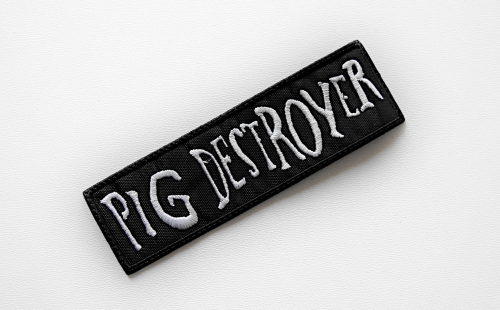 PIG DESTROYER - Logo [white] -- Embroidered Patch.JPG