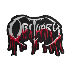 OBITUARY - LOGO RED WHITE [iron on] -- Embroidered Backpatch