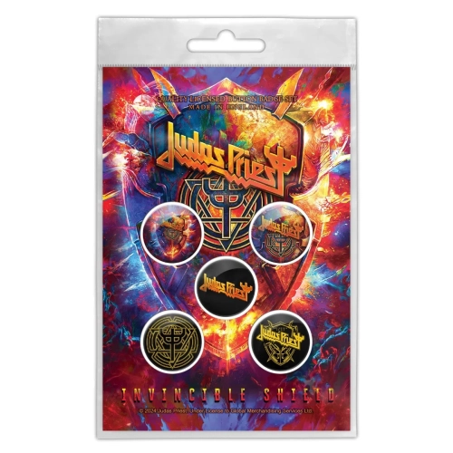 zestaw 5 szt. przypinek JUDAS PRIEST - INVINCIBLE SHIELD.webp