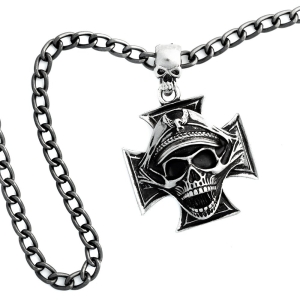 MALTESE CROSS AND SKULL -- Metal Pendant  