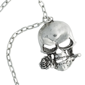 SKULL AND ROSE -- Metal Pendant  