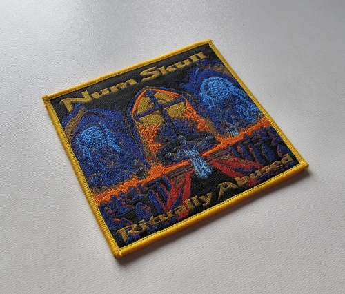 NUM SKULL - Ritually Abused [yellow] -- woven patch.JPG
