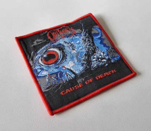 OBITUARY - Cause of Death [red] -- woven patch.JPG
