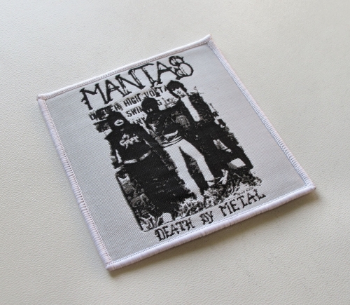MANTAS - Death by Metal [white] -- woven patch.JPG