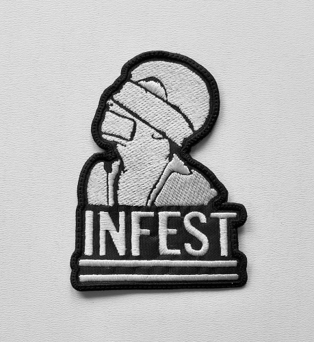 INFEST - Logo Shaped [white]  --- Embroidered Patch.JPG