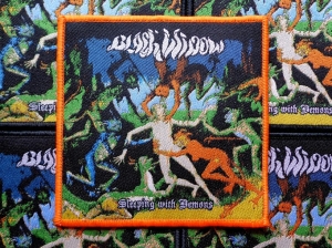 BLACK WIDOW - SLEEPING WITH DEMONS [orange border] -- Woven Patch
