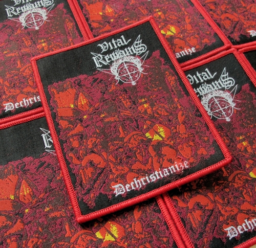 VITAL REMAINS - Dechristianize [red] -- woven patch.JPG