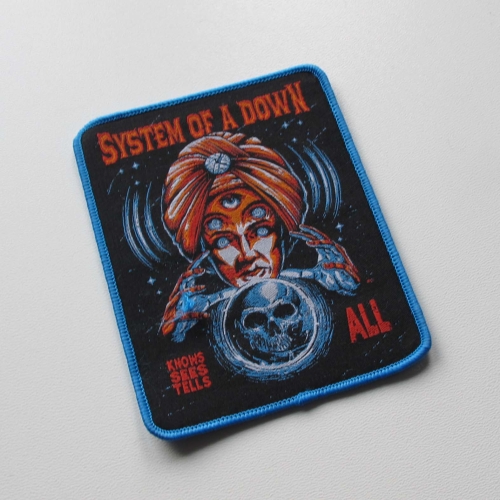 SYSTEM OF A DOWN - Knows, sees, tells all [blue] -- Woven Patch.jpg