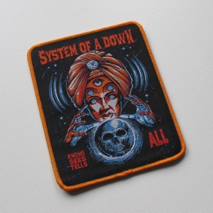 SYSTEM OF A DOWN - Knows, sees, tells all [orange] -- Woven Patch