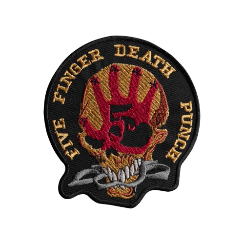 FIVE FINGER DEATH PUNCH - SKULL GOLD [iron on] -- Embroidered Patch.jpg