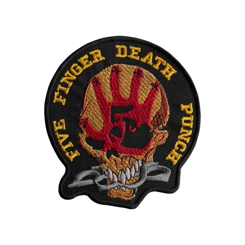 FIVE FINGER DEATH PUNCH - SKULL YELLOW [iron on] -- Embroidered Patch.jpg