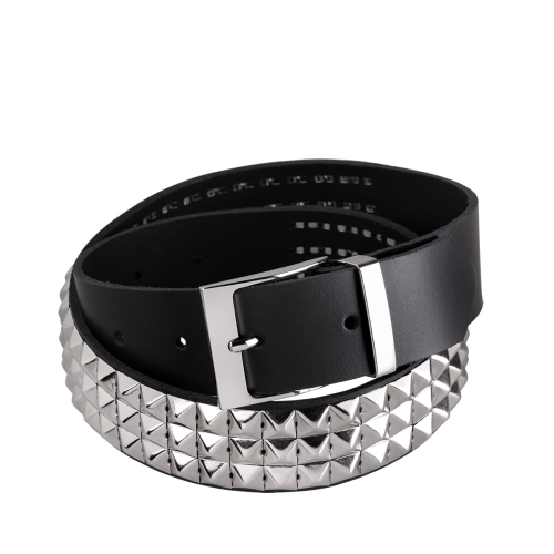 Leather Belt - 3-row studded PYRAMID belt #3.jpg