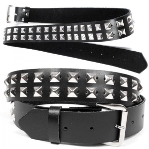 Leather Belt - Double-row pyramid stud belt