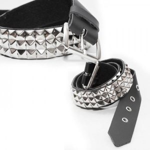 Leather Belt - PYRAMID 3-row studded belt, vegan #2