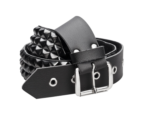 Leather Belt - PYRAMID 3-row studded belt, vegan.jpg