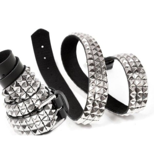 Leather Belt - PYRAMID 3-row studded belt